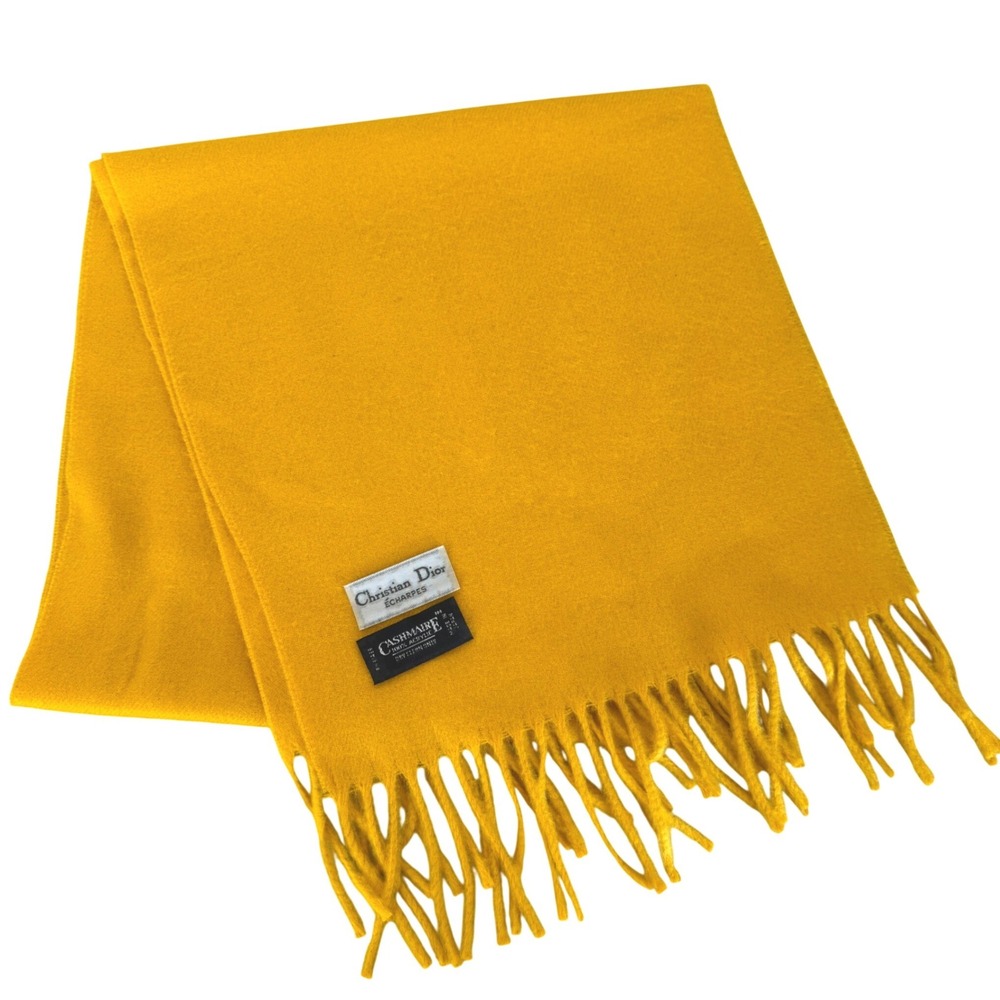 Vintage Christian Dior Echarpes Cashmaire Scarf Yellow 12x50
